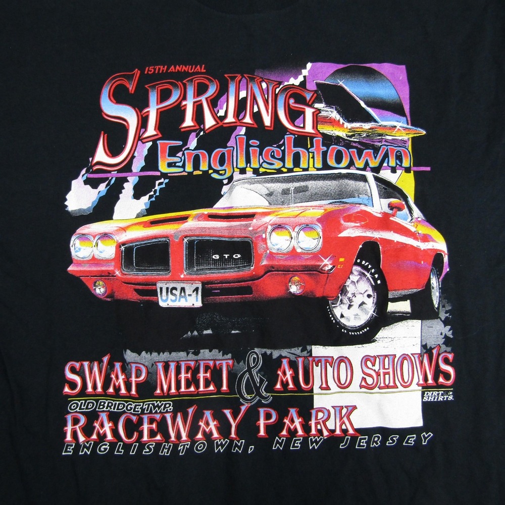 Vintage Spring Englishtown Shirt Mens Xl Black Raceway Park Swap Meet 90s Cars View 3